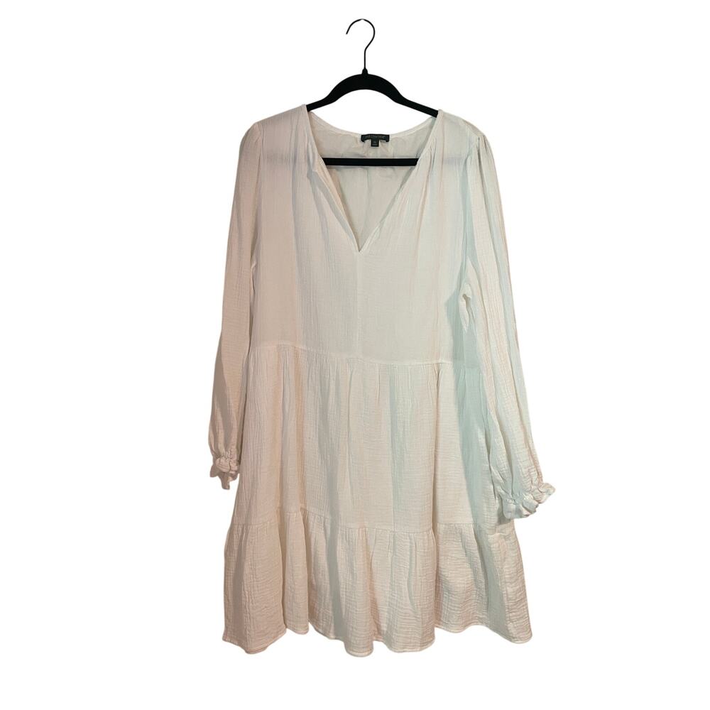 For Cynthia White Cotton Tiered Babydoll Dress Gauze Long Sleeve Boho XL